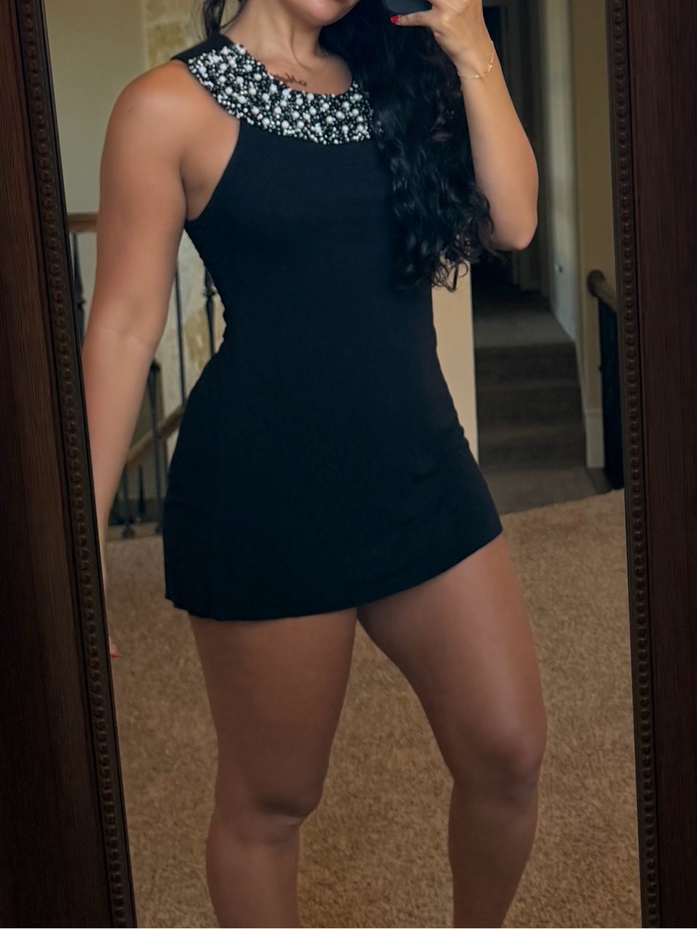 Bailey 44 Black Mini Dress with Beaded Neckline